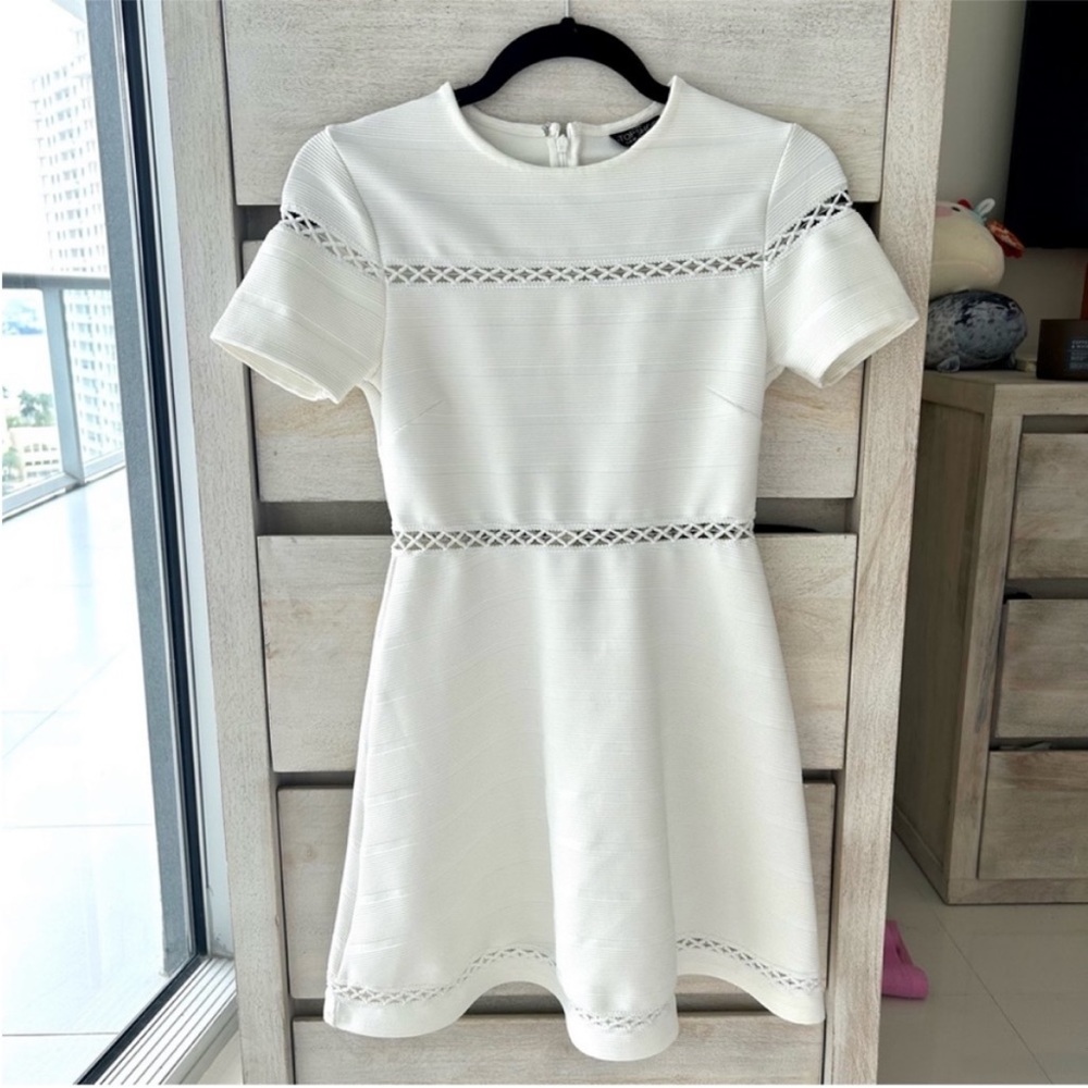 Topshop Petite White Short Sleeve A Line Crochet Dress